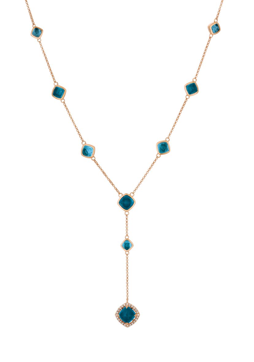 1/8 ct. t.w. Vanilla Diamond® and 7.45 ct. t.w. Blue Topaz Pendant Necklace in 14K Strawberry Gold®