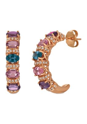 Le Vian 1/3 ct. t.w. Diamond and Mixed Spinal J Hoop Earrings in 14K Rose Gold