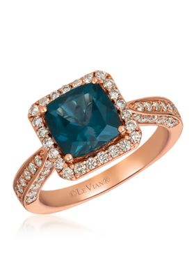 3/4 ct. t.w. Vanilla Diamond® and 2.2 ct. t.w. Blue Topaz Ring in 14K Strawberry Gold® 