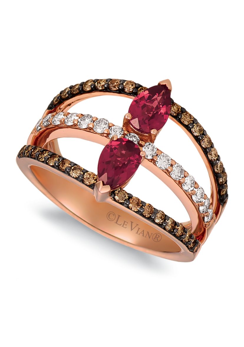 1/4 ct. t.w. Nude Diamonds™, 3/4 ct. t.w. Chocolate Diamonds®, and 1 ct. t.w. Raspberry Rhodolite® Ring in 14K Strawberry Gold®