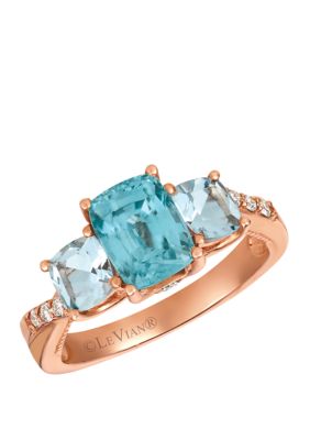 1/10 ct. t.w. Diamonds, 1.58 ct. t.w. Blue Zircon, 3/4 ct. t.w. Aquamarine Ring in 14k Rose Gold