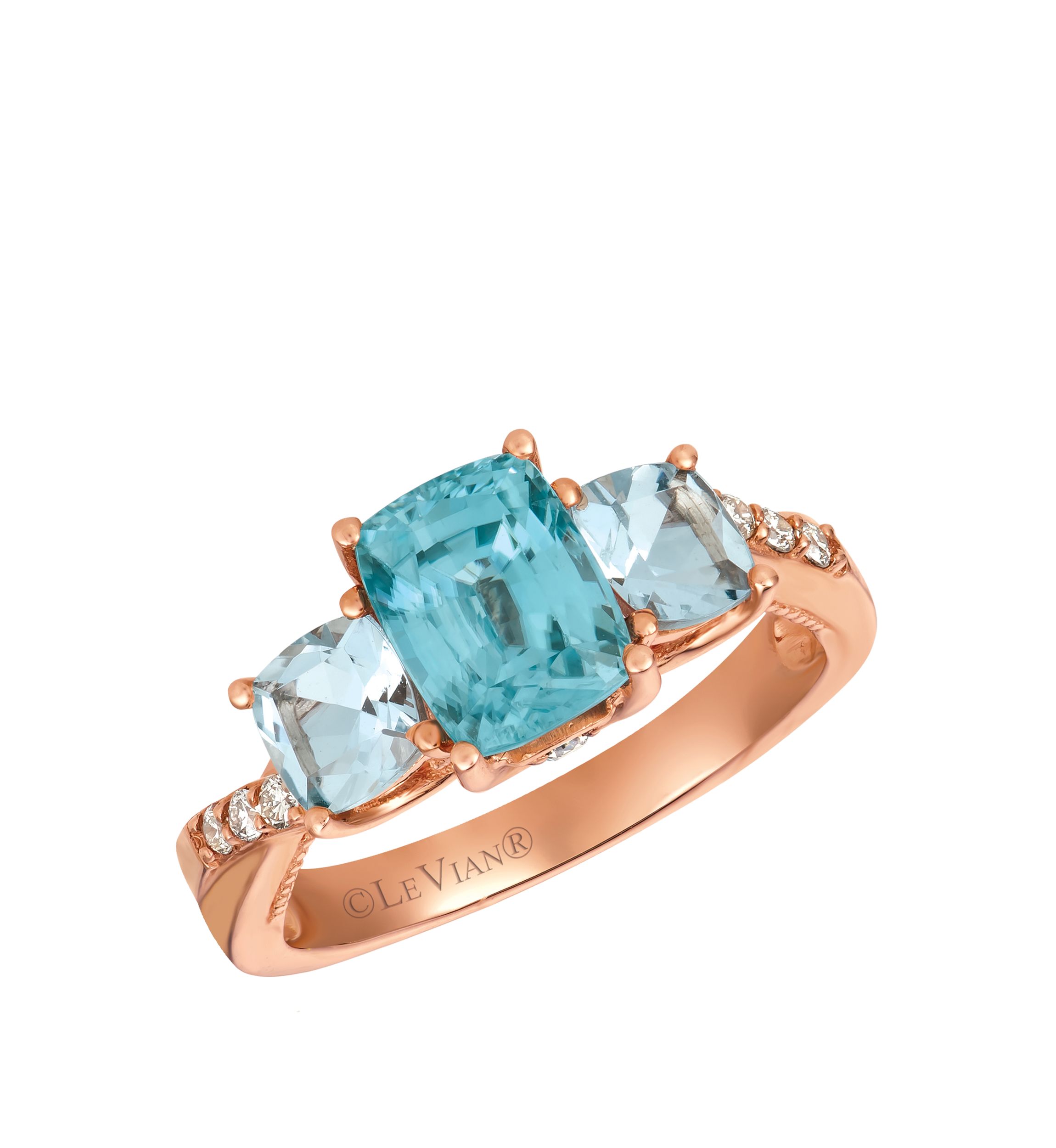 1/10 ct. t.w. Diamonds, 1.58 ct. t.w. Blue Zircon, 3/4 ct. t.w. Aquamarine Ring in 14k Rose Gold