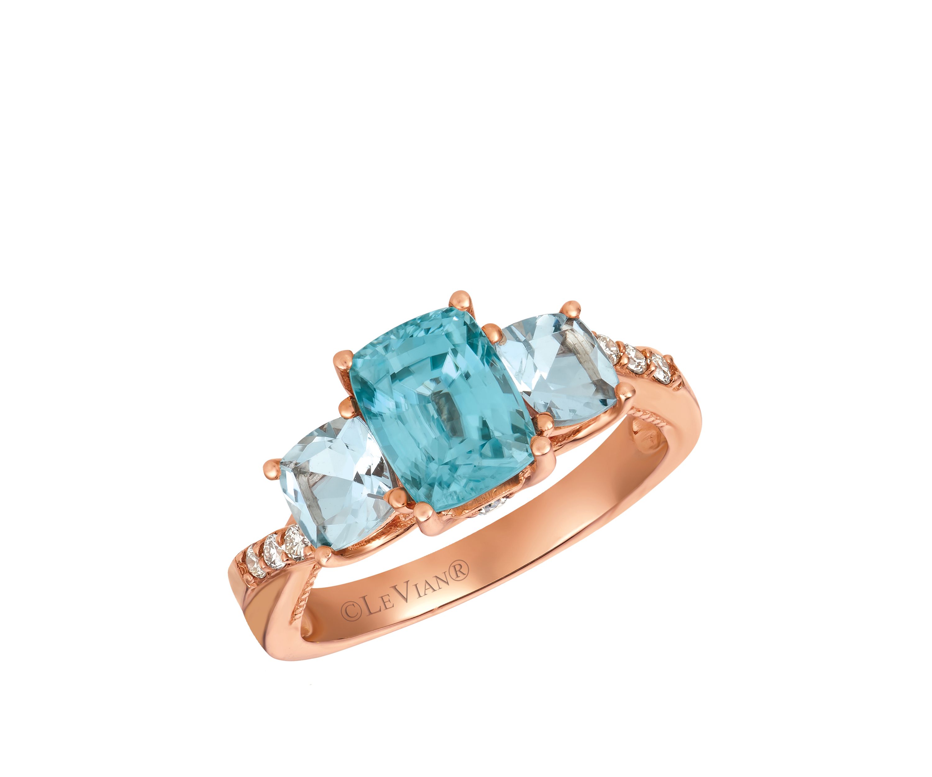 1/10 ct. t.w. Diamonds, 1.58 ct. t.w. Blue Zircon, 3/4 ct. t.w. Aquamarine Ring in 14k Rose Gold