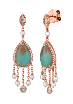 Le Vian 5.97 Ct. T.w. Aquaprase, White Topaz, And Freshwater Pearl Drop Earrings In 14K Rose Gold