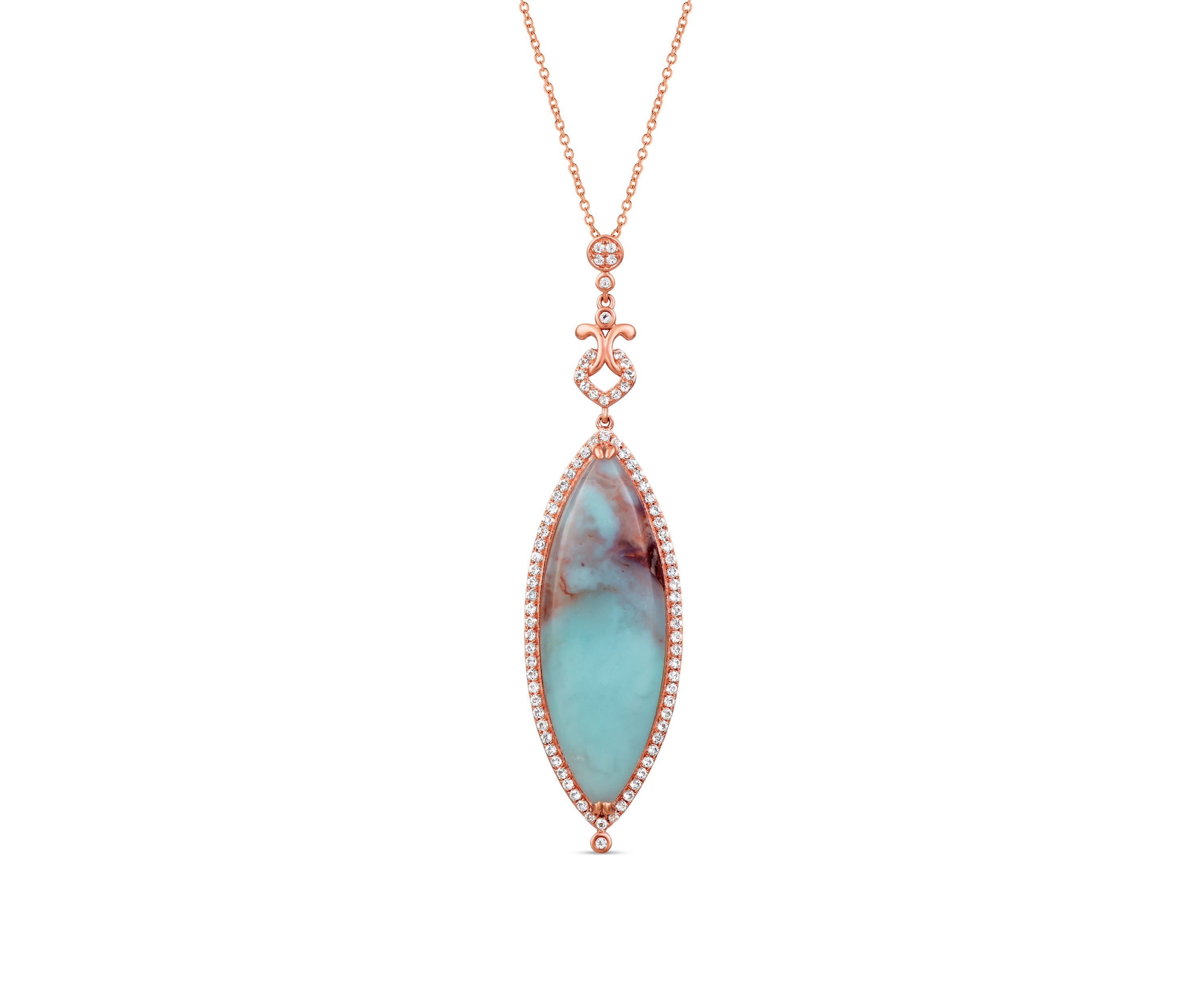 11 5/8 ct. t.w. Peacock Aquaprase™ and 5/8 ct. t.w. Vanilla Topaz™ Pendant Necklace in 14k Strawberry Gold®