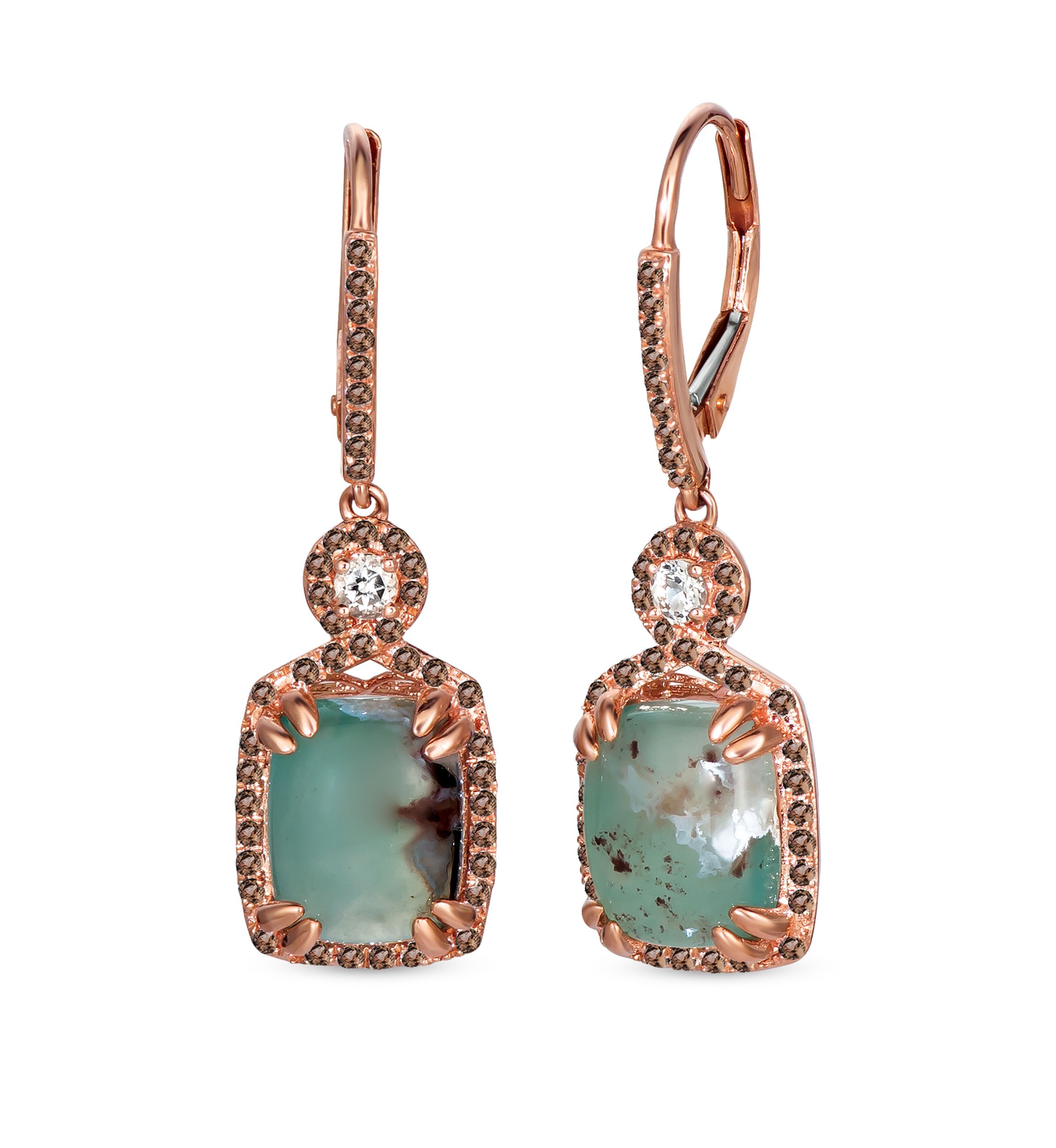  4.2 ct. t.w. Aquaprase Candy, 1/8 ct. t.w. Vanilla Topaz™, 1/3 ct. t.w. Chocolate Quartz®,   Earrings in 14K Strawberry Gold®