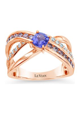 1/2 ct. t.w. Blueberry Tanzanite®, 1/2 ct. t.w. Chocolate Diamonds®, 1/4 ct. t.w. Vanilla Diamonds® Chocolatier® Ring in 14K Strawberry Gold®