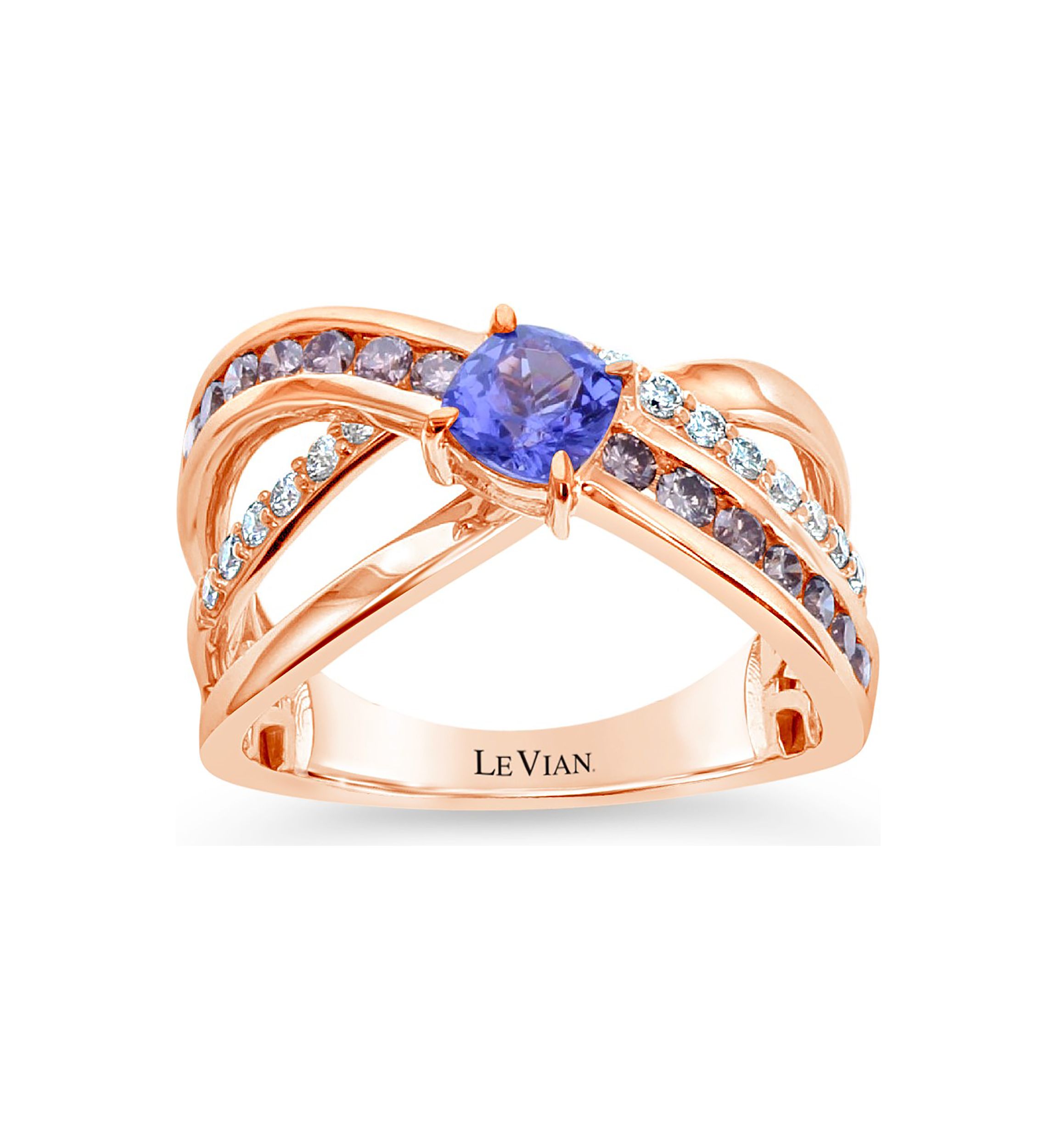 1/2 ct. t.w. Blueberry Tanzanite®, 1/2 ct. t.w. Chocolate Diamonds®, 1/4 ct. t.w. Vanilla Diamonds® Chocolatier® Ring in 14K Strawberry Gold®