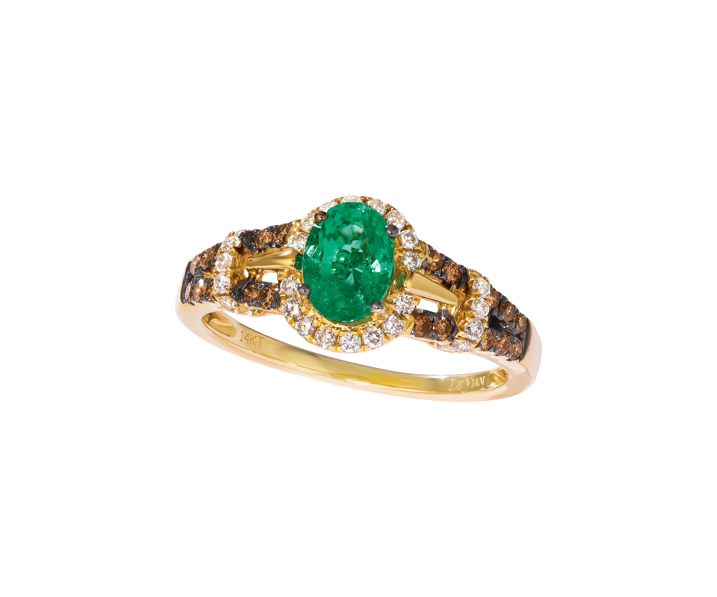 5/8 ct. t.w. Costa Smeralda Emeralds™, 1/5 ct. t.w. Chocolate Diamonds®, 1/5 ct. t.w. Vanilla Diamonds® Ring in 14K Honey Gold™