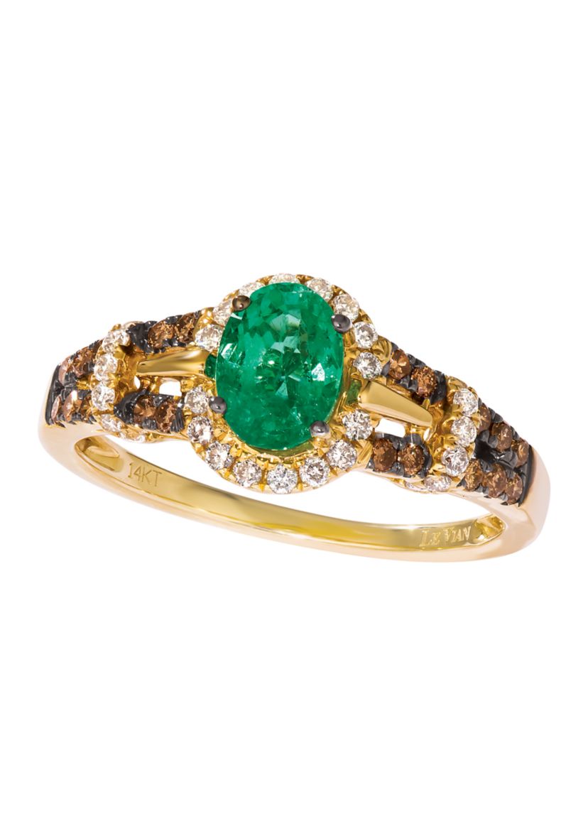 5/8 ct. t.w. Costa Smeralda Emeralds™, 1/5 ct. t.w. Chocolate Diamonds®, 1/5 ct. t.w. Vanilla Diamonds® Ring in 14K Honey Gold™