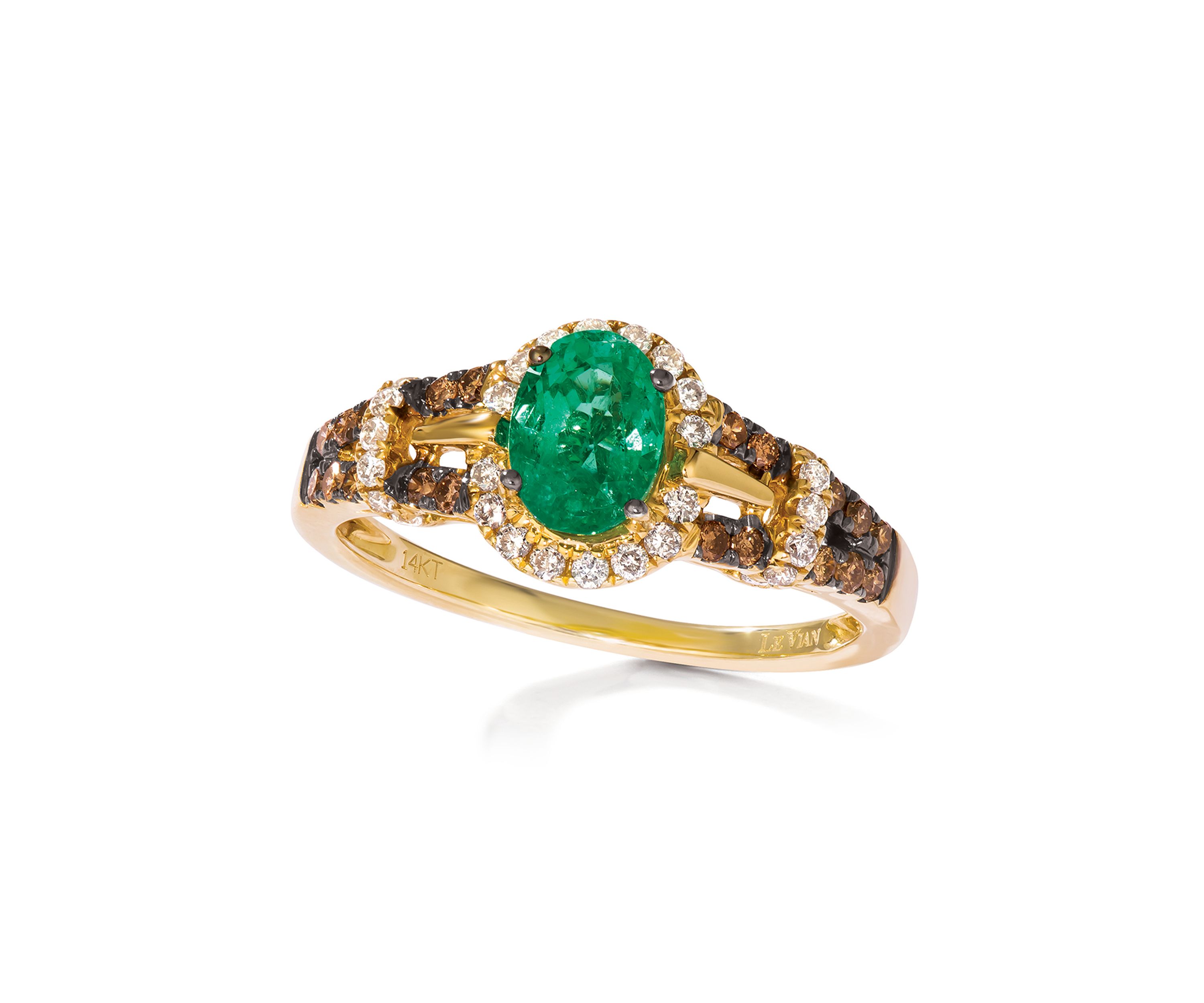 5/8 ct. t.w. Costa Smeralda Emeralds™, 1/5 ct. t.w. Chocolate Diamonds®, 1/5 ct. t.w. Vanilla Diamonds® Ring in 14K Honey Gold™