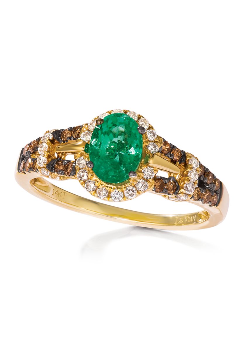 5/8 ct. t.w. Costa Smeralda Emeralds™, 1/5 ct. t.w. Chocolate Diamonds®, 1/5 ct. t.w. Vanilla Diamonds® Ring in 14K Honey Gold™