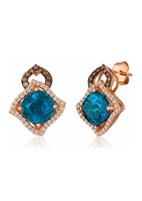 Le Vian 4.63 ct. t.w. Deep Sea Blue Topazâ¢, 1/5 ct. t.w. Chocolate Diamonds, 1/3 ct. t.w. Vanilla Diamonds ChocolatierÂ® Earrings in 14K Strawberry -  5400455TQUX31