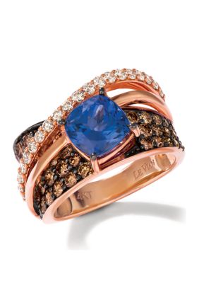 2 ct. t.w. Blueberry Tanzanite®, 1.37 ct. t.w. Chocolate Diamonds®, 3/8 ct. t.w. Vanilla Diamonds® Ring in 14K Strawberry Gold®