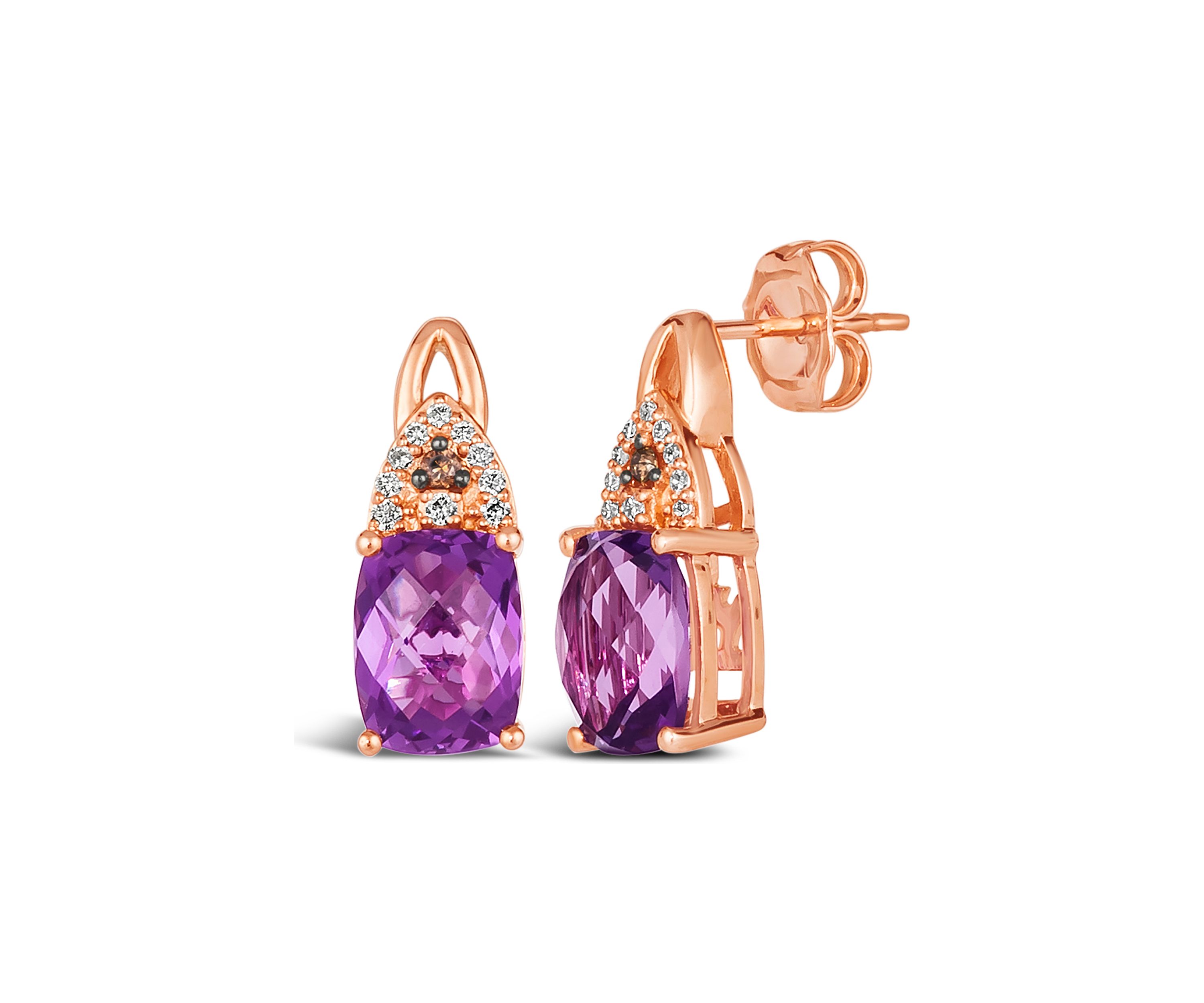 Earrings featuring 2.5 ct. t.w. Grape Amethyst™, Chocolate Diamonds®, 1/15 ct. t.w. Vanilla Diamonds® set in 14K Strawberry Gold®