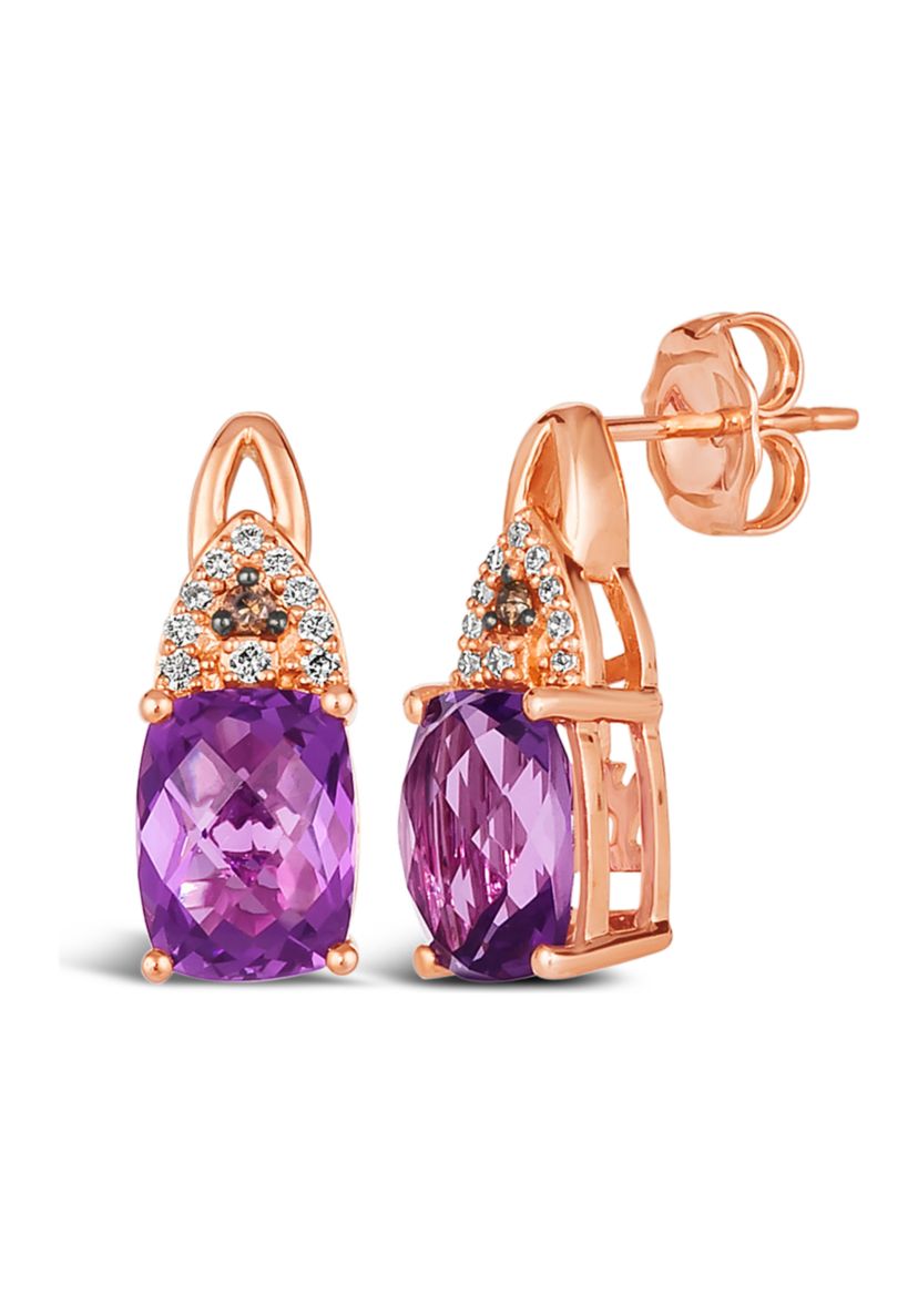 Earrings featuring 2.5 ct. t.w. Grape Amethyst™, Chocolate Diamonds®, 1/15 ct. t.w. Vanilla Diamonds® set in 14K Strawberry Gold®
