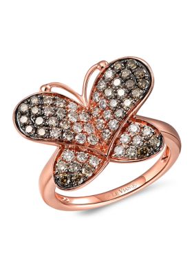 Le Vian 1.05 Ct. T.w. Chocolate OmbrÃ© Diamonds Butterfly Ring In 14K Strawberry Gold