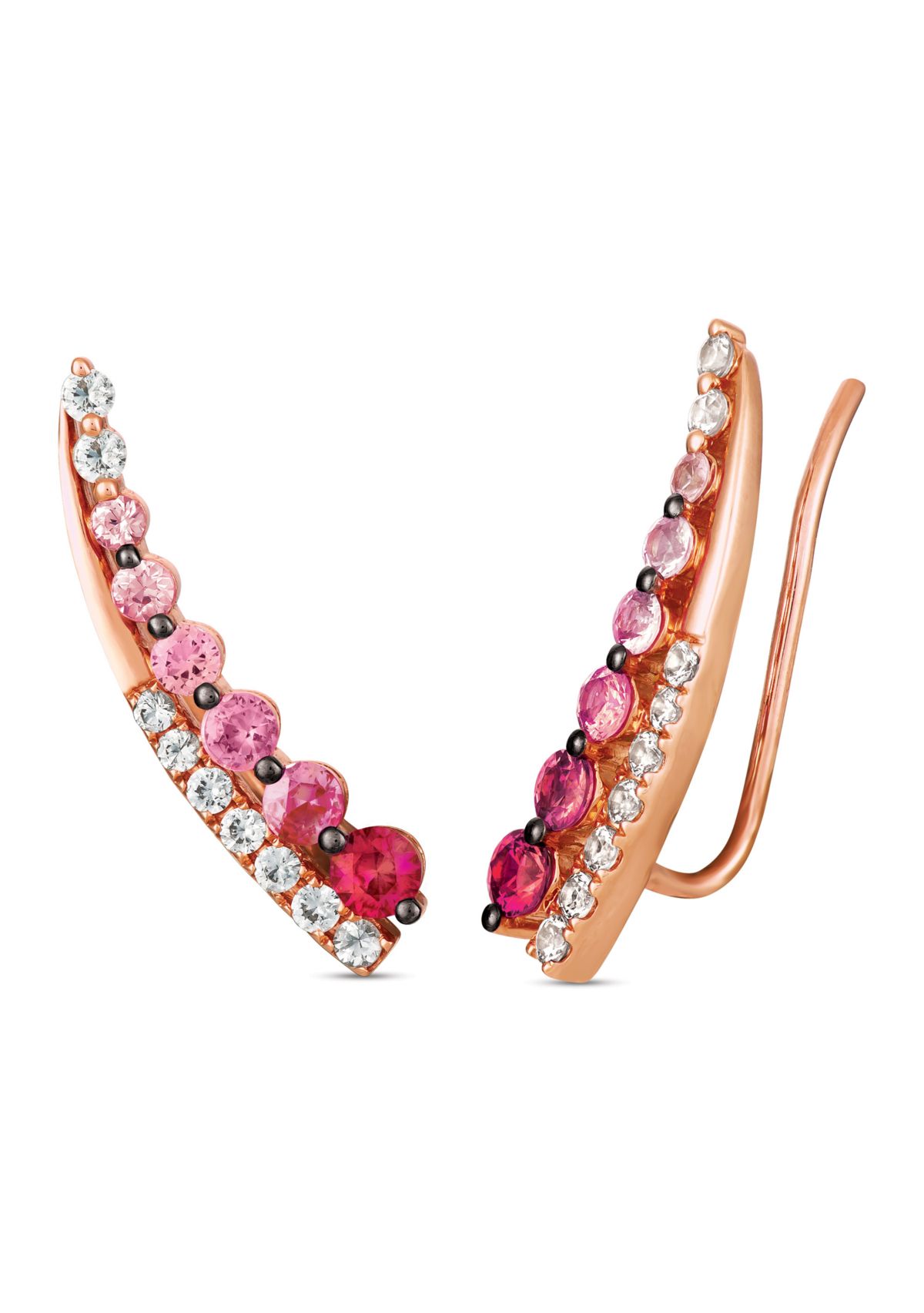 7/8 ct. t.w. Pink Sapphire Ombré, 1/3 ct. t.w. White Sapphire Climber Earrings in 14K Strawberry Gold®