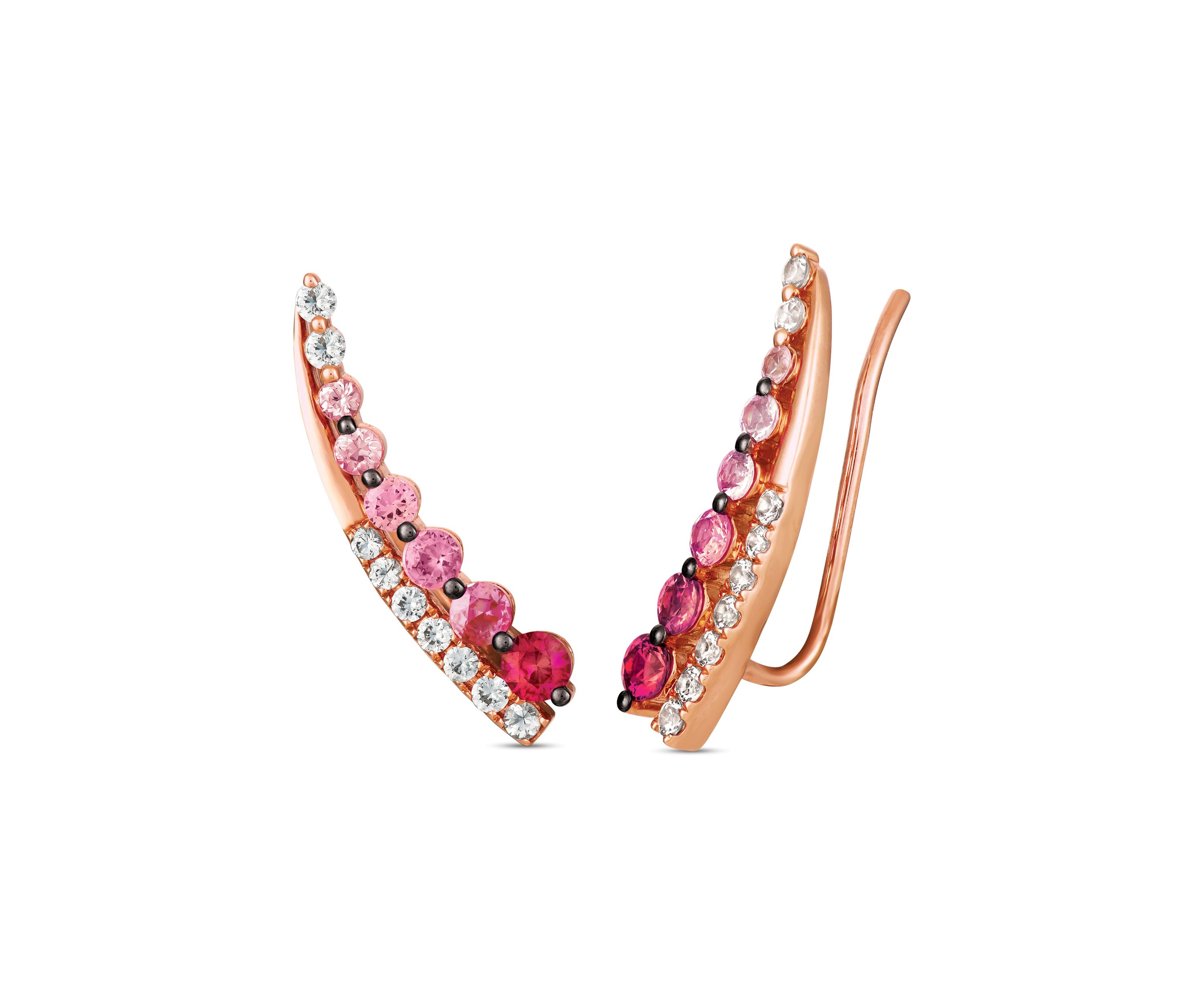 7/8 ct. t.w. Pink Sapphire Ombré, 1/3 ct. t.w. White Sapphire Climber Earrings in 14K Strawberry Gold®