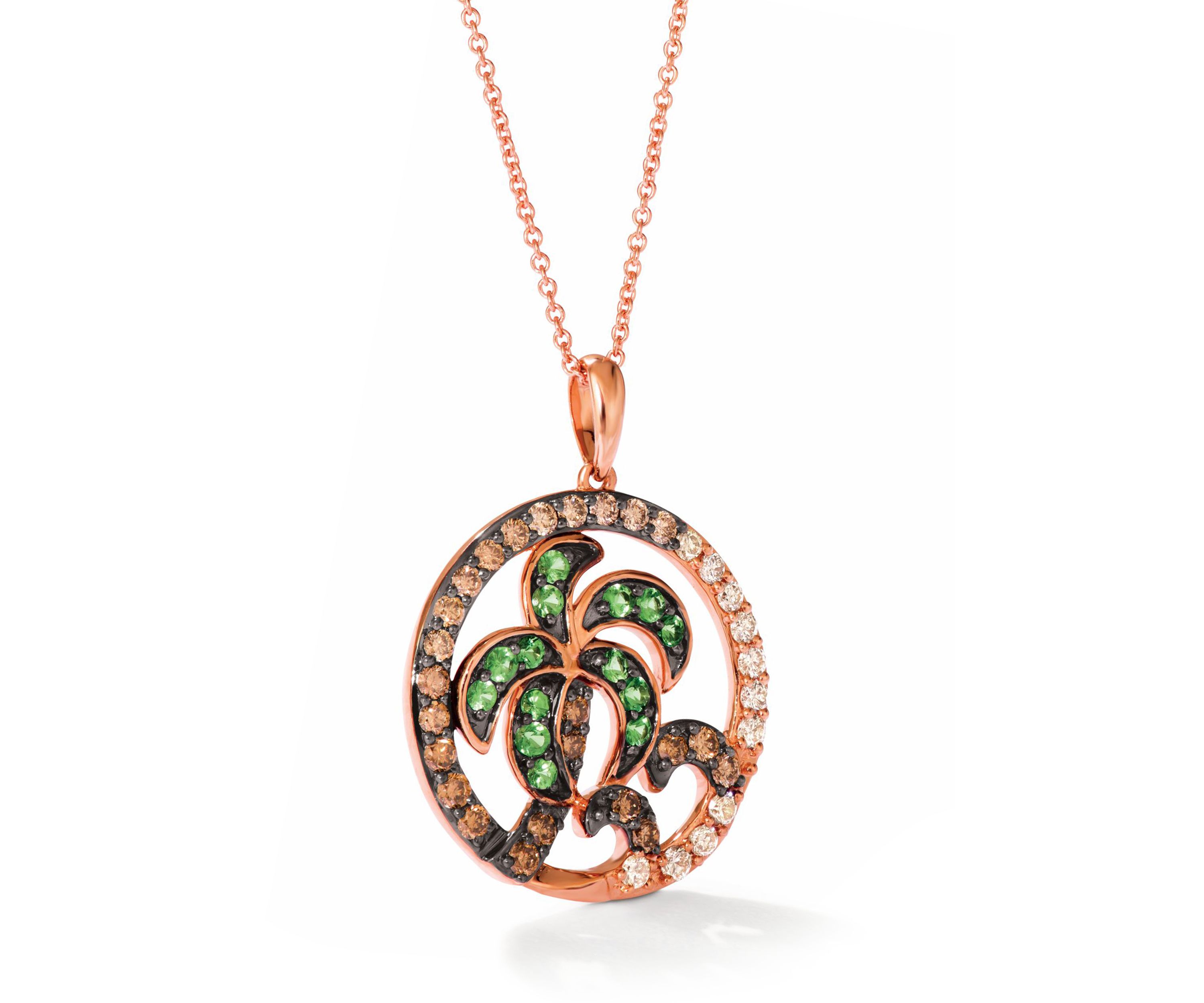 1/4 ct. t.w. Forest Green Tsavorite™, 5/8 ct. t.w. Chocolate Ombré Diamonds® Ombré Pendant Necklace set in 14K Strawberry Gold®