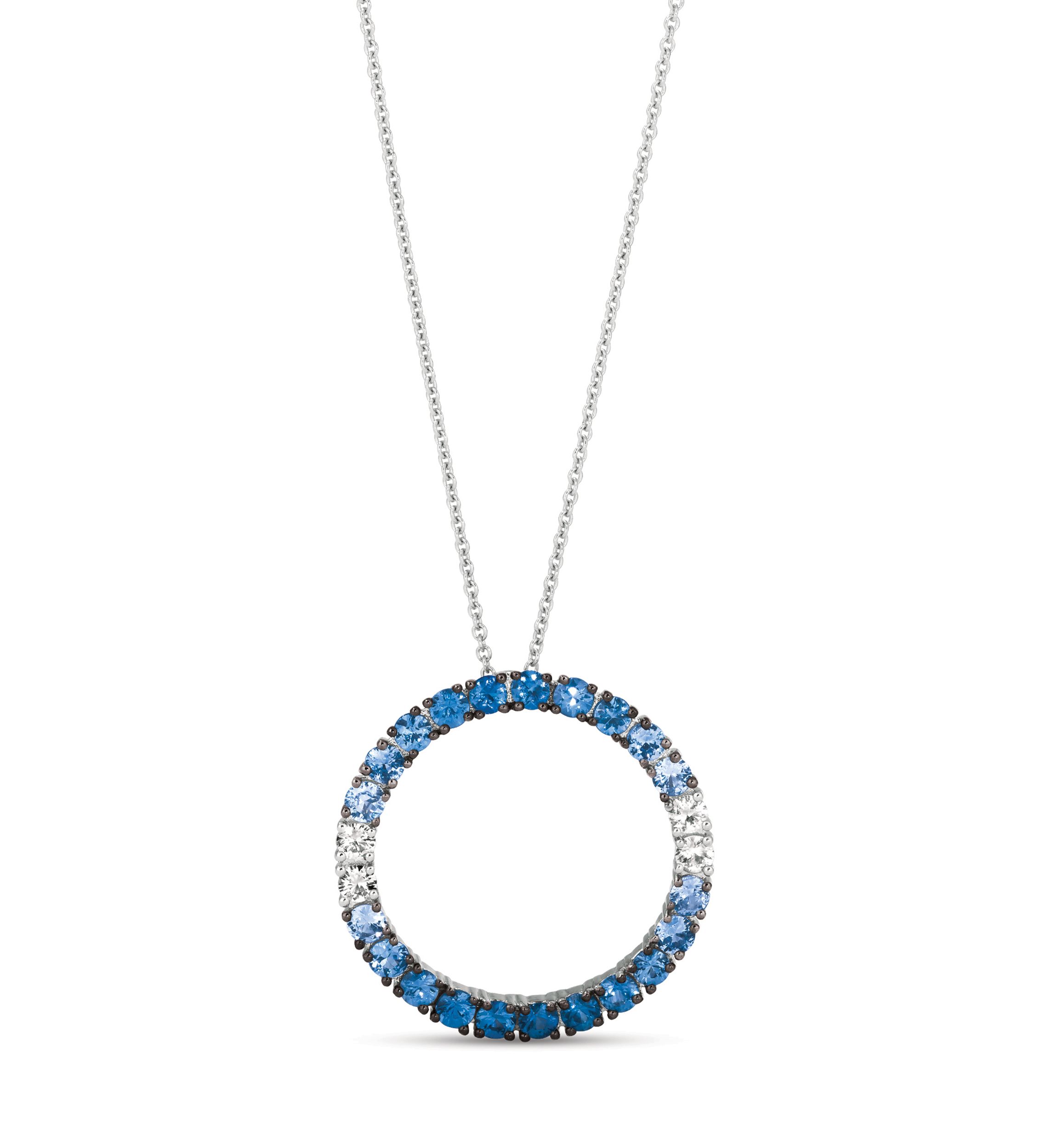 1/4 ct. t.w. White Sapphire and 1.25 ct. t.w. Ombré Sapphire Pendant Necklace in 14K White Gold