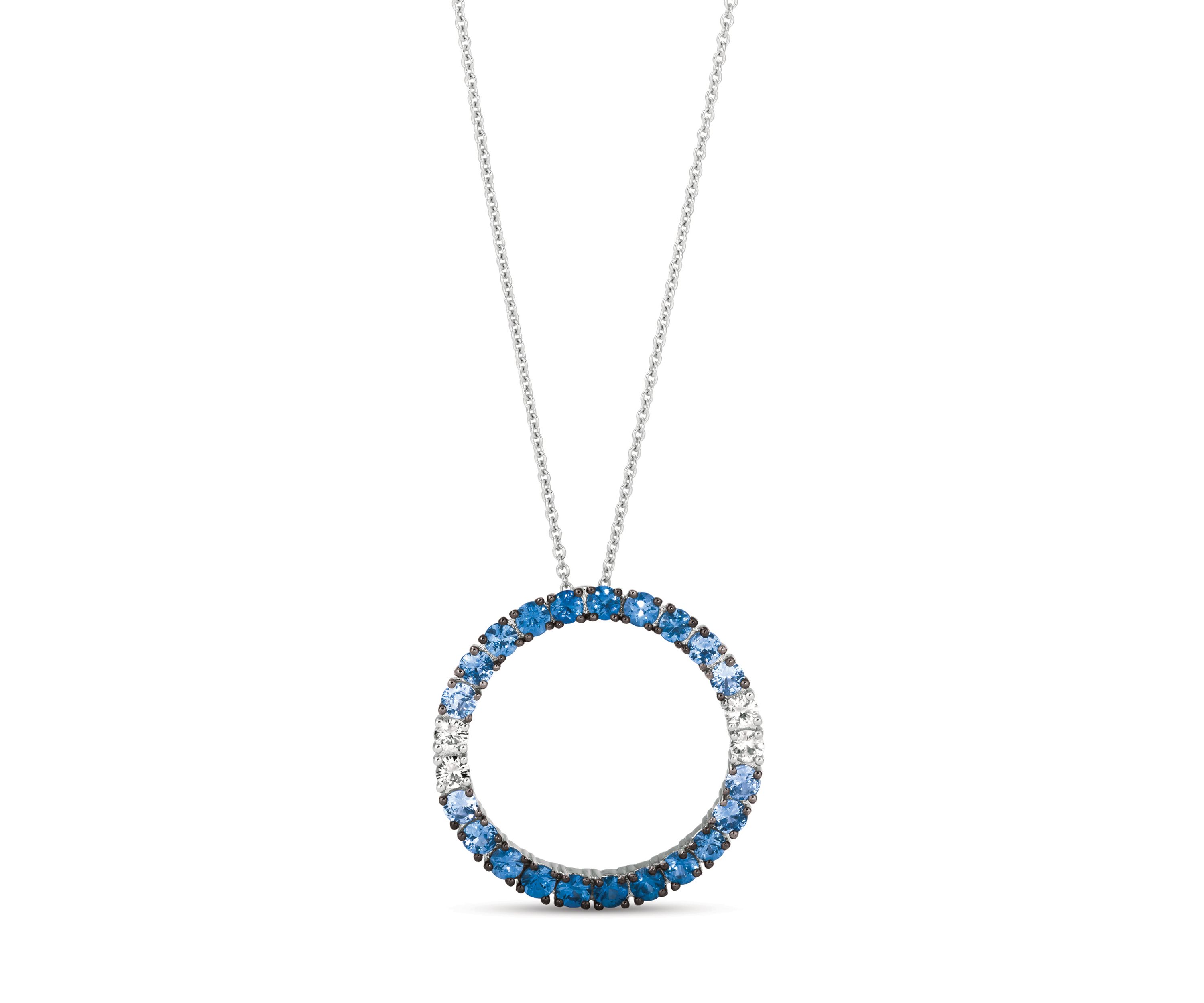 1/4 ct. t.w. White Sapphire and 1.25 ct. t.w. Ombré Sapphire Pendant Necklace in 14K White Gold