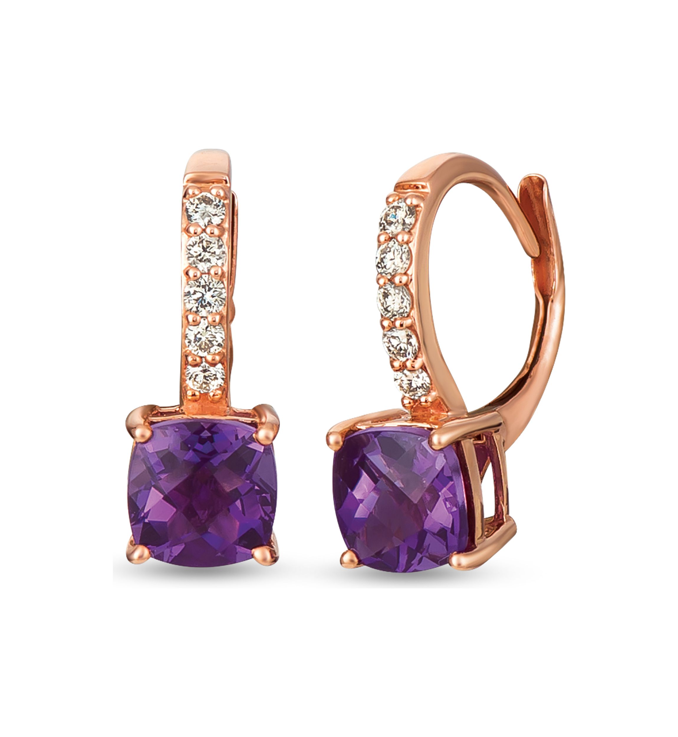 1.63 ct. t.w. Grape Amethyst™, 1/6 ct. t.w. Nude Diamonds™ Earrings in 14K Strawberry Gold® 