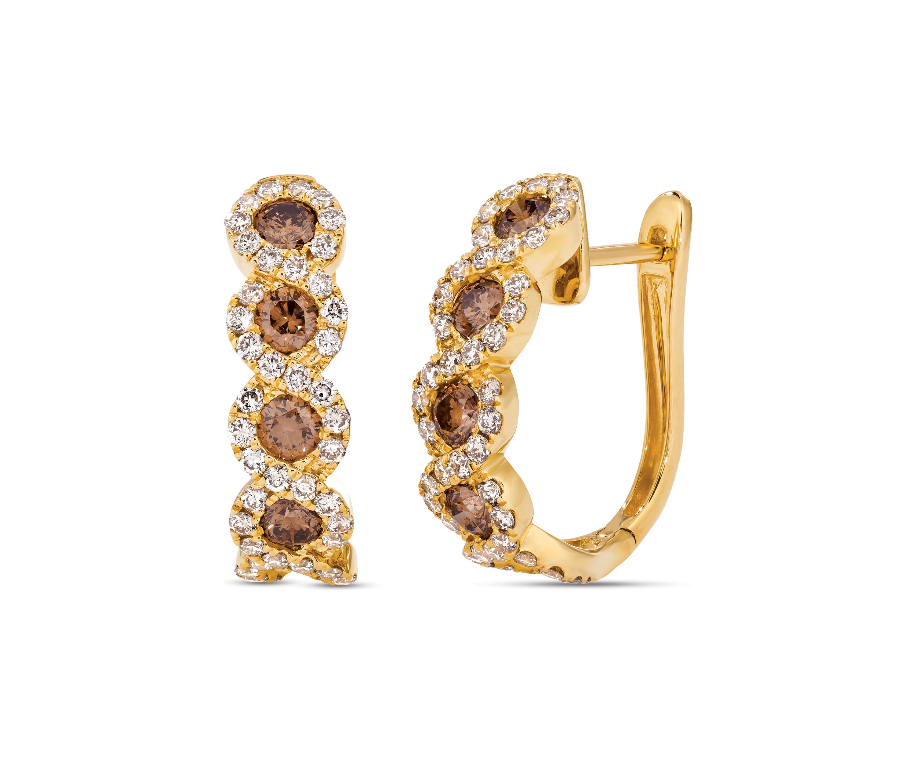 1.4 ct. t.w. Chocolate Diamonds® and 1.16 ct. t.w. Nude Diamonds™ Creme Brulee® Earrings in 14K Honey Gold™