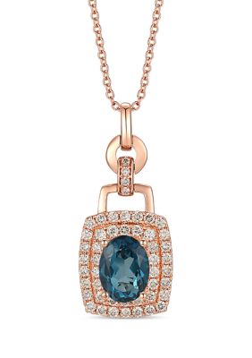 Le Vian 5/8 Ct. T.w. Diamond And 1.38 Ct. T.w Blue Topaz Pendant Necklace In 14K Rose Gold