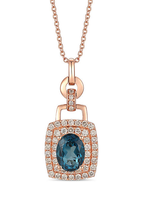 5/8 ct. t.w. Diamond and 1.38 ct. t.w Blue Topaz Pendant Necklace in 14K Rose Gold
