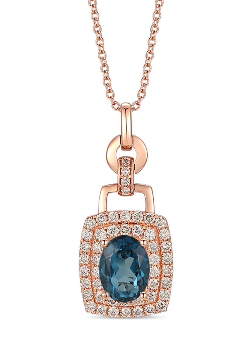 5/8 ct. t.w. Diamond and 1.38 ct. t.w Blue Topaz Pendant Necklace in 14K Rose Gold