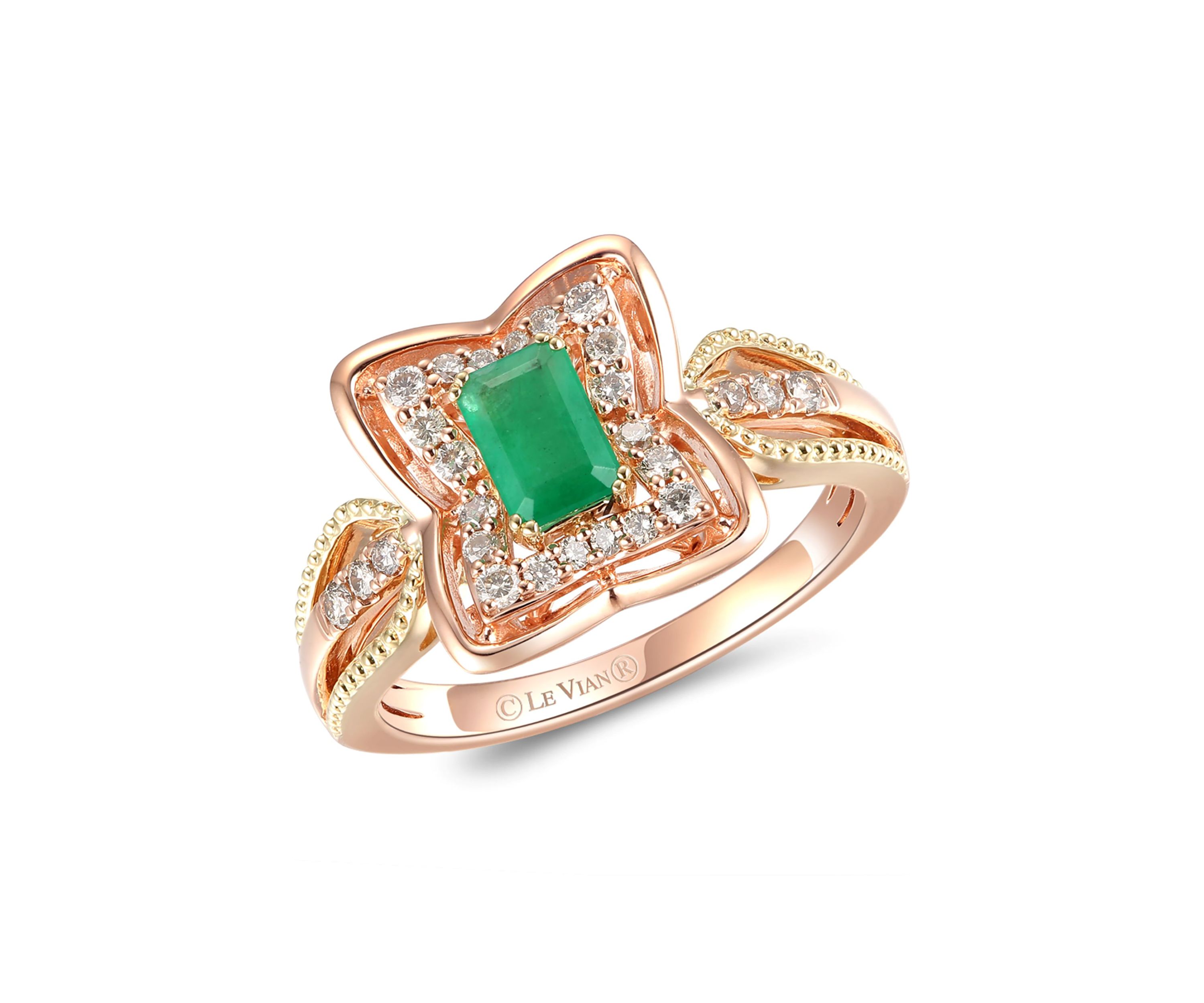1/3 ct. t.w. Costa Smeralda Emeralds™, 1/4 ct. t.w. Nude Diamonds™ Ring in 14K Two Tone Gold