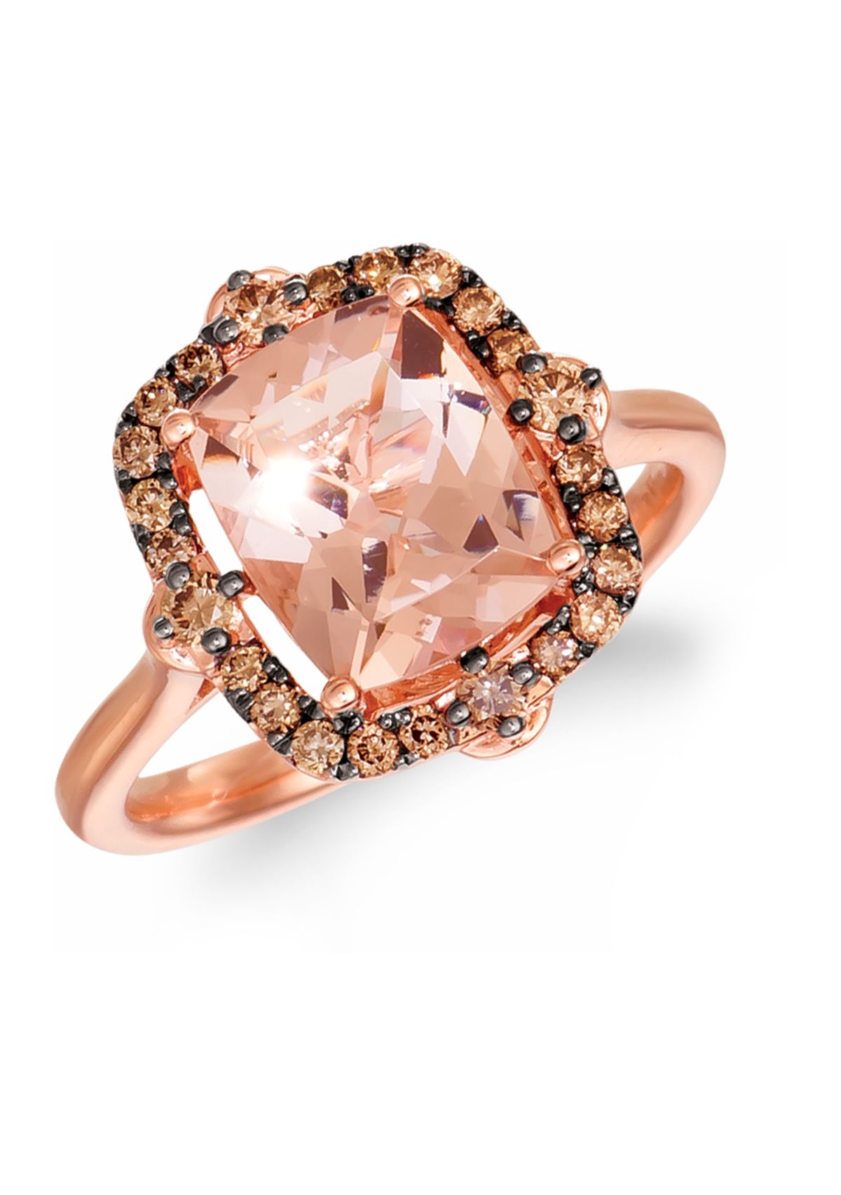 Chocolatier® Ring featuring 2.25 ct. t.w. Peach Morganite™, 1/3 ct. t.w. Chocolate Diamonds® set in 14K Strawberry Gold®