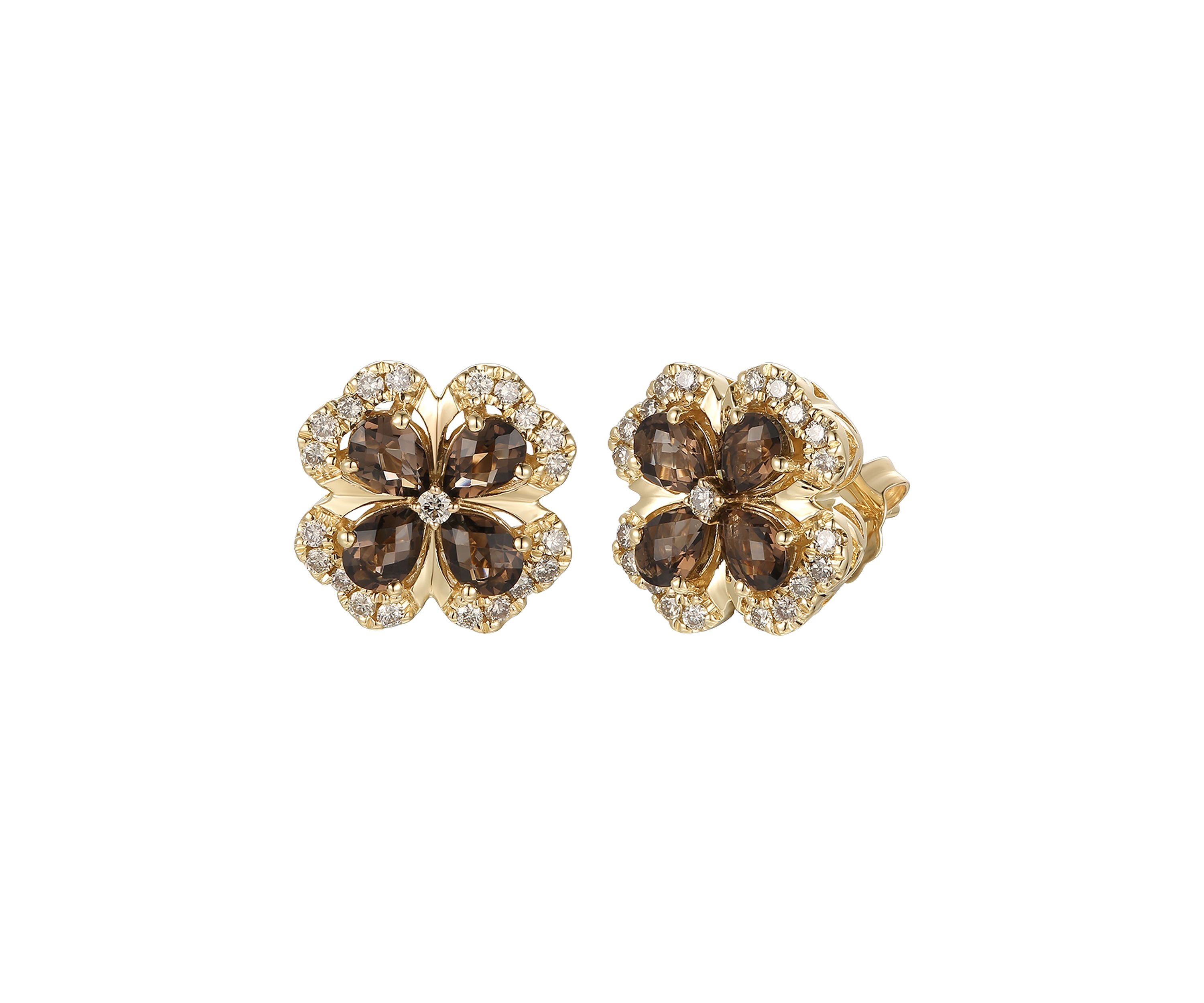 7/8 ct. t.w. Chocolate Quartz®, 1/3 ct. t.w. Nude Diamonds™ Stud Earrings in 14K Honey Gold™