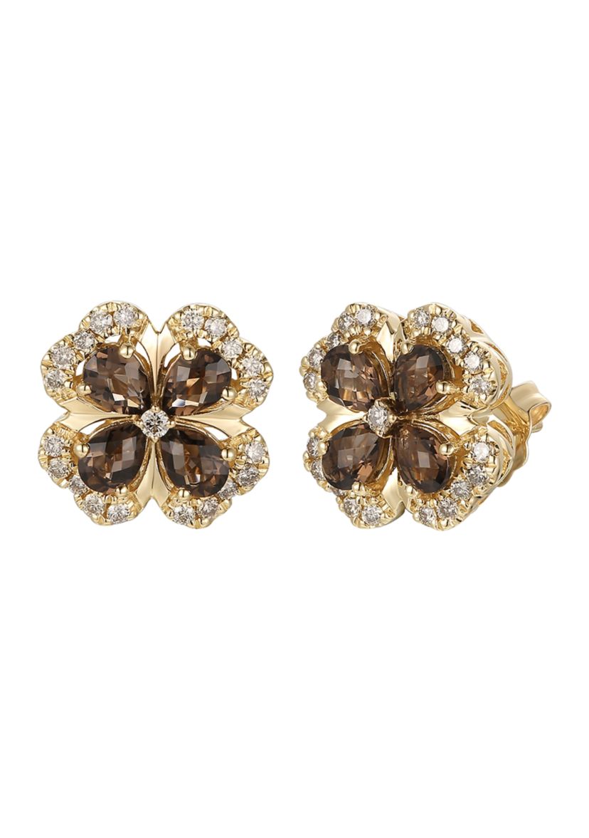 7/8 ct. t.w. Chocolate Quartz®, 1/3 ct. t.w. Nude Diamonds™ Stud Earrings in 14K Honey Gold™