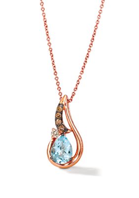 Le Vian 1 Ct. T.w. Blue Topaz, 1/20 Ct. T.w. Nude Diamondsâ¢, And 1/15 Ct. T.w. Chocolate Diamonds Pendant Necklace In 14K Strawberry Gold