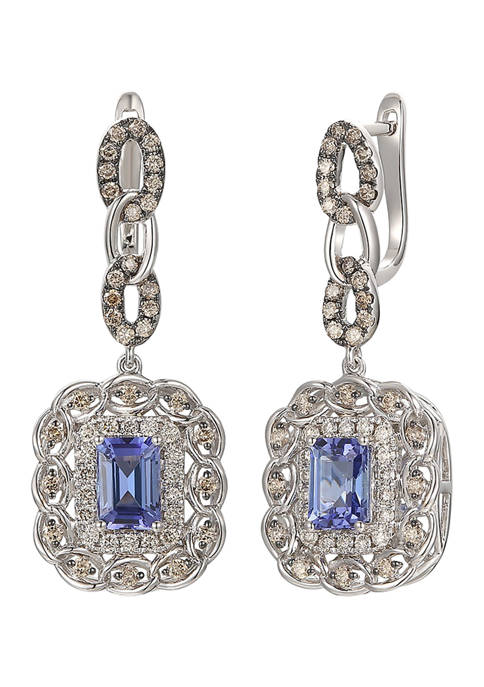 Diamond and Tanzanite Earrings in 14K White Gold