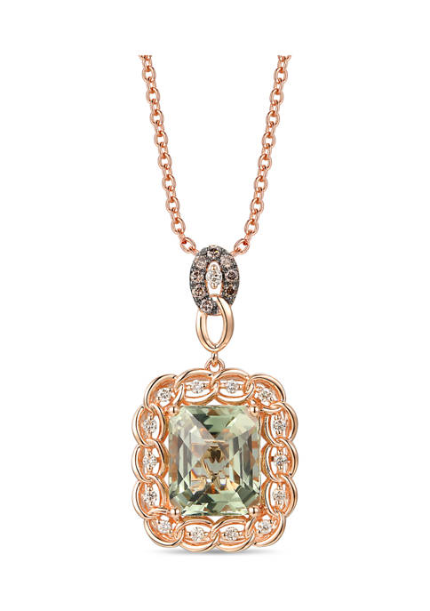1/3 ct. t.w. Diamond and 5.5 ct. t.w. Mint Quartz Pendant Necklace in 14K Rose Gold