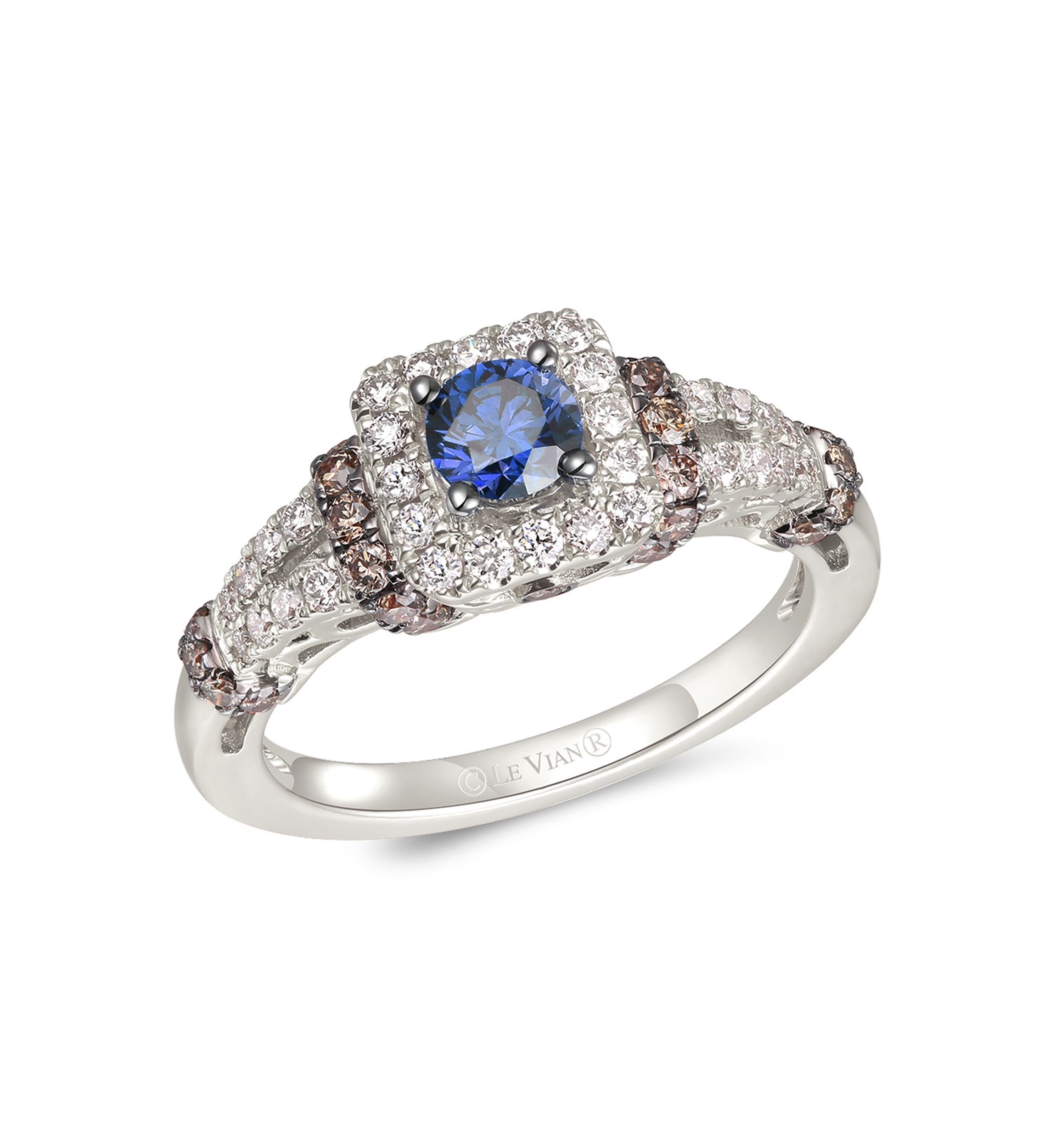 Ring featuring 3/8 cts. Blueberry Sapphire™, 1/3 cts. Chocolate Diamonds®, 1/3 cts. Nude Diamonds™ set in 14K Vanilla Gold®