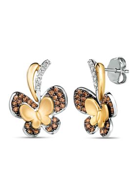 Le Vian 1/3 ct. t.w. Chocolate Diamonds, 1/20 ct. t.w. Nude Diamondsâ¢ Butterfly Earrings in 14K Two Tone Gold