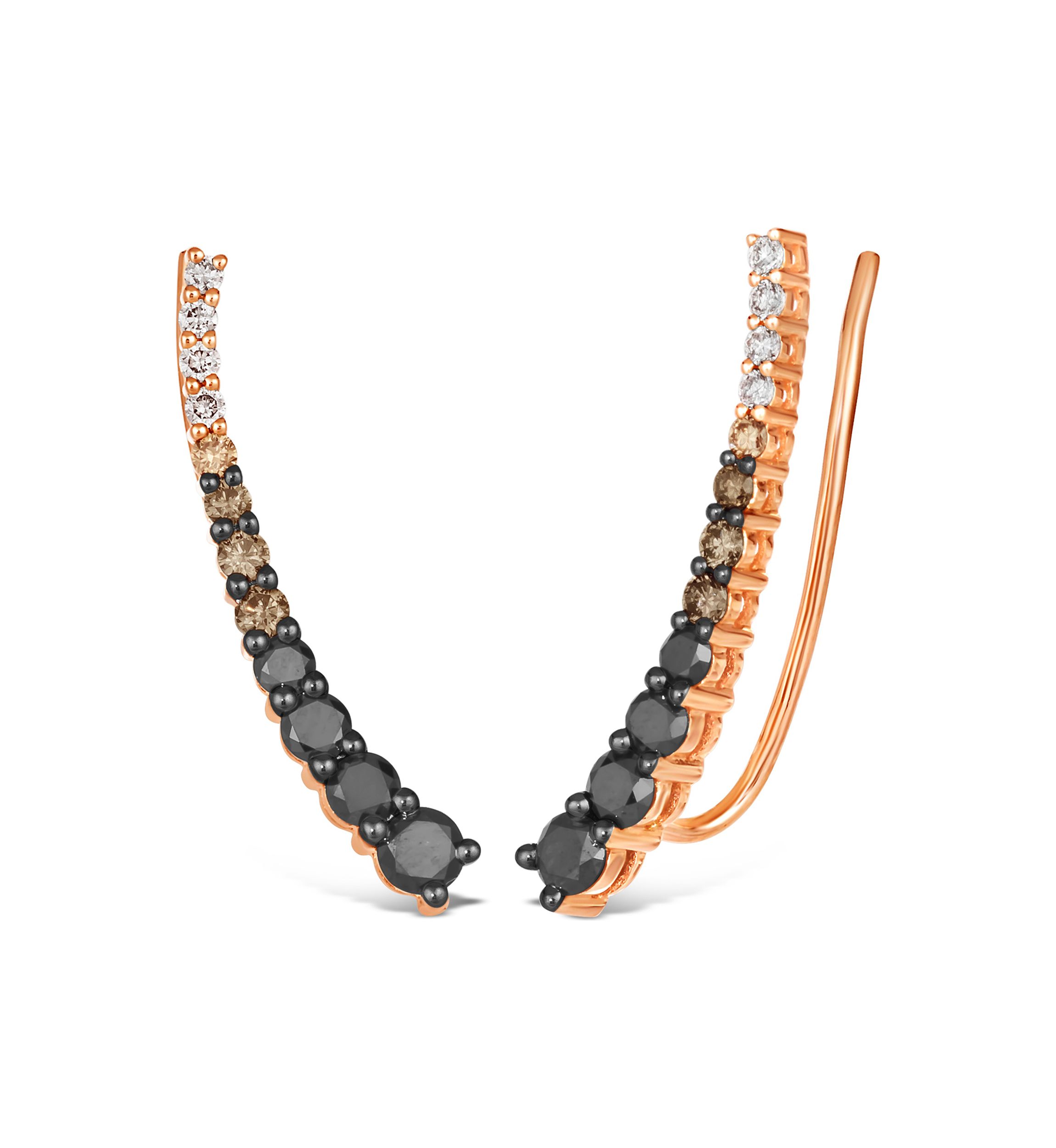 3/4 ct. t.w. Blackberry Diamonds®, 1/5 ct. t.w. Chocolate Diamonds®, 1/10 ct. t.w. Nude Diamonds™ Climber Earrings in 14K Strawberry Gold®
