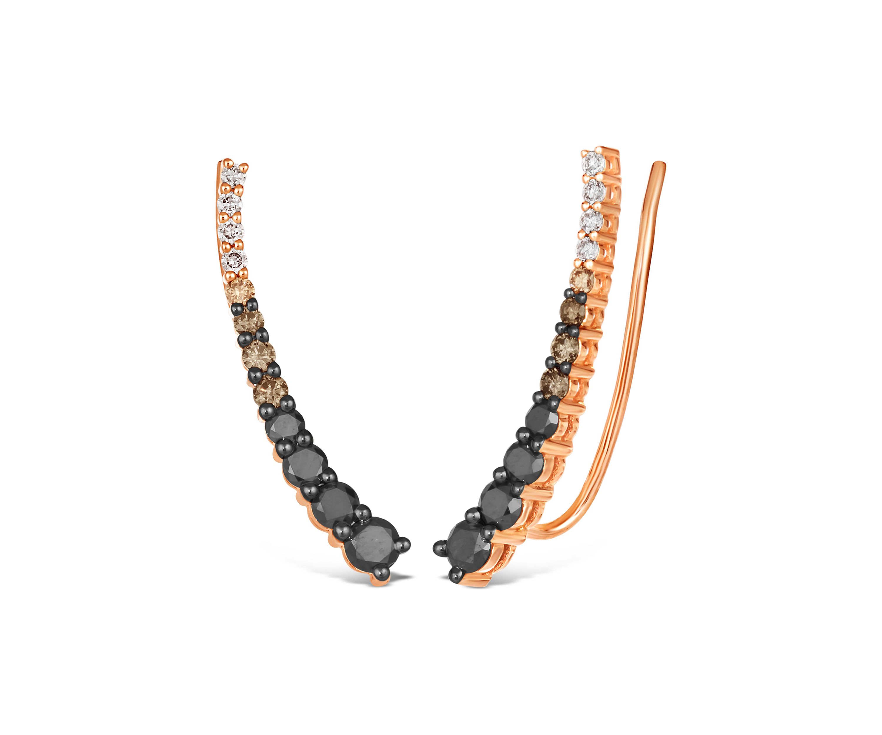 3/4 ct. t.w. Blackberry Diamonds®, 1/5 ct. t.w. Chocolate Diamonds®, 1/10 ct. t.w. Nude Diamonds™ Climber Earrings in 14K Strawberry Gold®