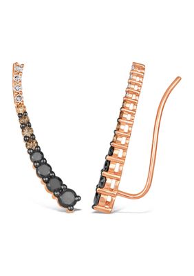 3/4 ct. t.w. Blackberry Diamonds®, 1/5 ct. t.w. Chocolate Diamonds®, 1/10 ct. t.w. Nude Diamonds™ Climber Earrings in 14K Strawberry Gold®