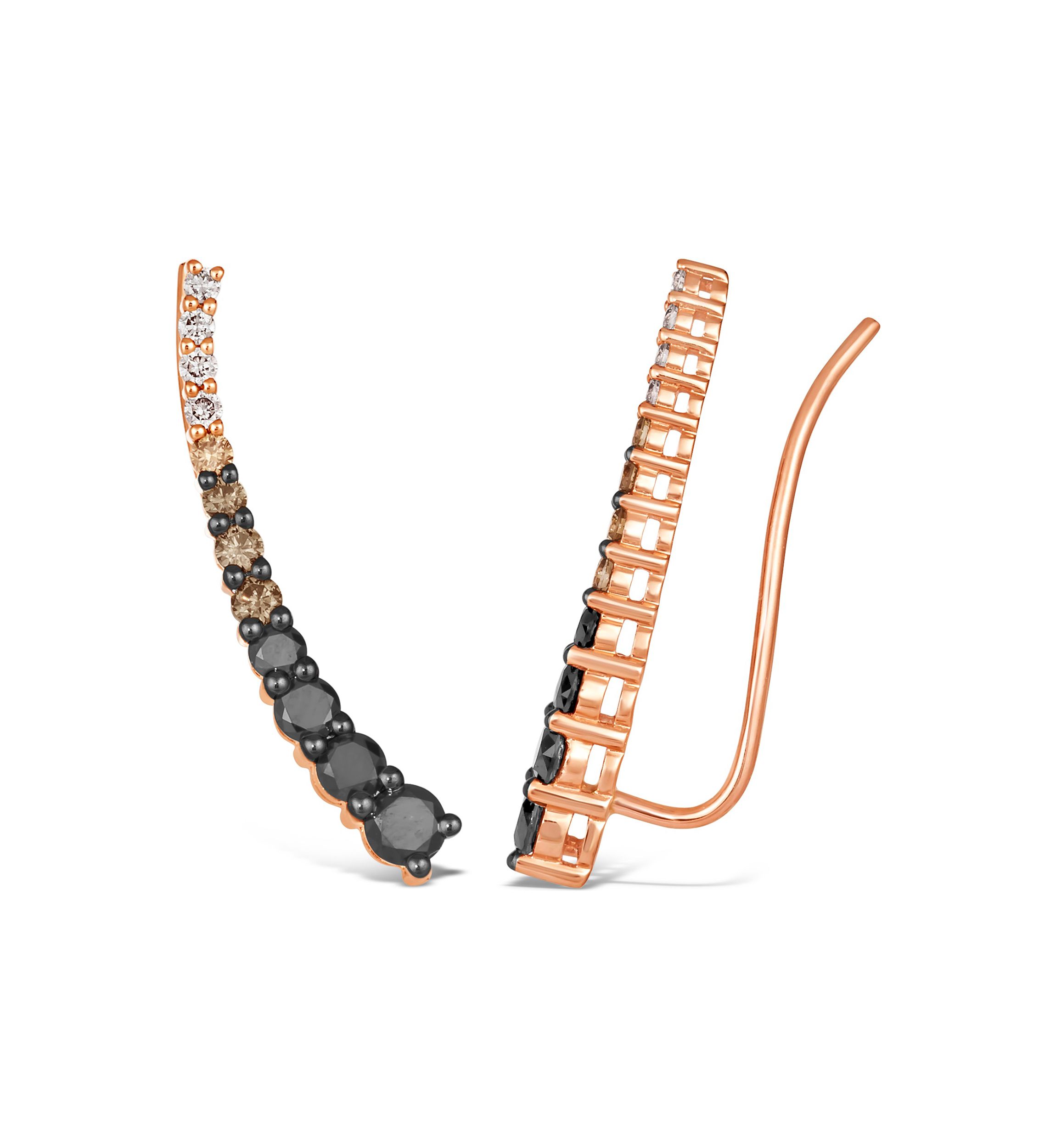 3/4 ct. t.w. Blackberry Diamonds®, 1/5 ct. t.w. Chocolate Diamonds®, 1/10 ct. t.w. Nude Diamonds™ Climber Earrings in 14K Strawberry Gold®