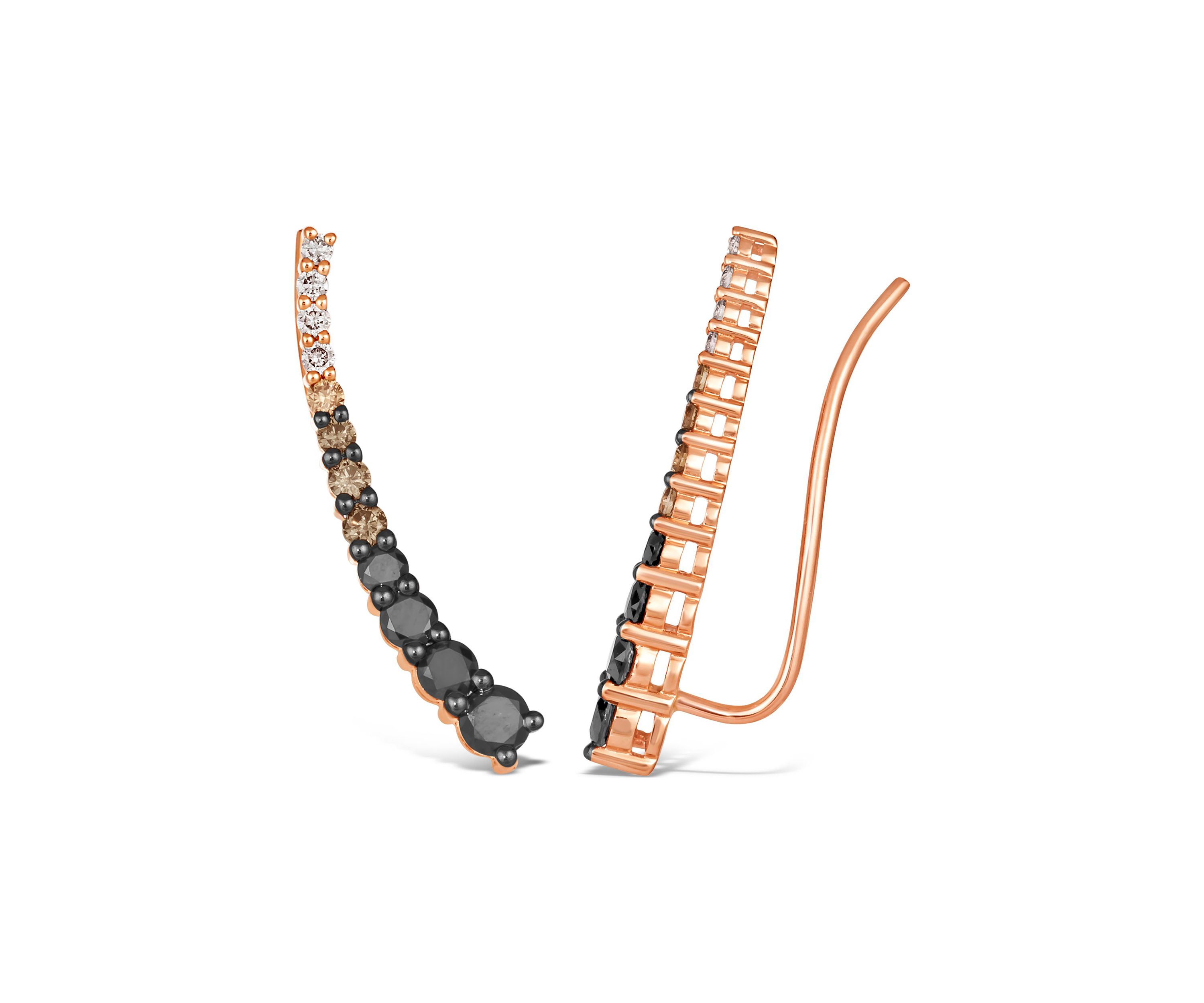 3/4 ct. t.w. Blackberry Diamonds®, 1/5 ct. t.w. Chocolate Diamonds®, 1/10 ct. t.w. Nude Diamonds™ Climber Earrings in 14K Strawberry Gold®