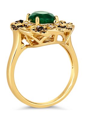 1.33 ct. t.w. Costa Smeralda Emeralds™, 1/10 ct. t.w. Nude Diamonds™, 1/8 ct. t.w. Chocolate Diamonds® Ring in 14K Honey Gold™