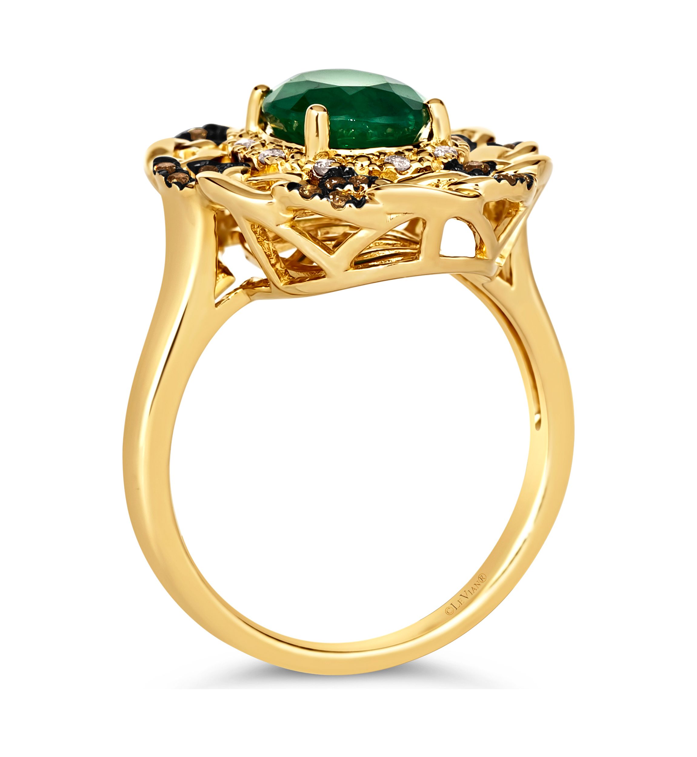 1.33 ct. t.w. Costa Smeralda Emeralds™, 1/10 ct. t.w. Nude Diamonds™, 1/8 ct. t.w. Chocolate Diamonds® Ring in 14K Honey Gold™