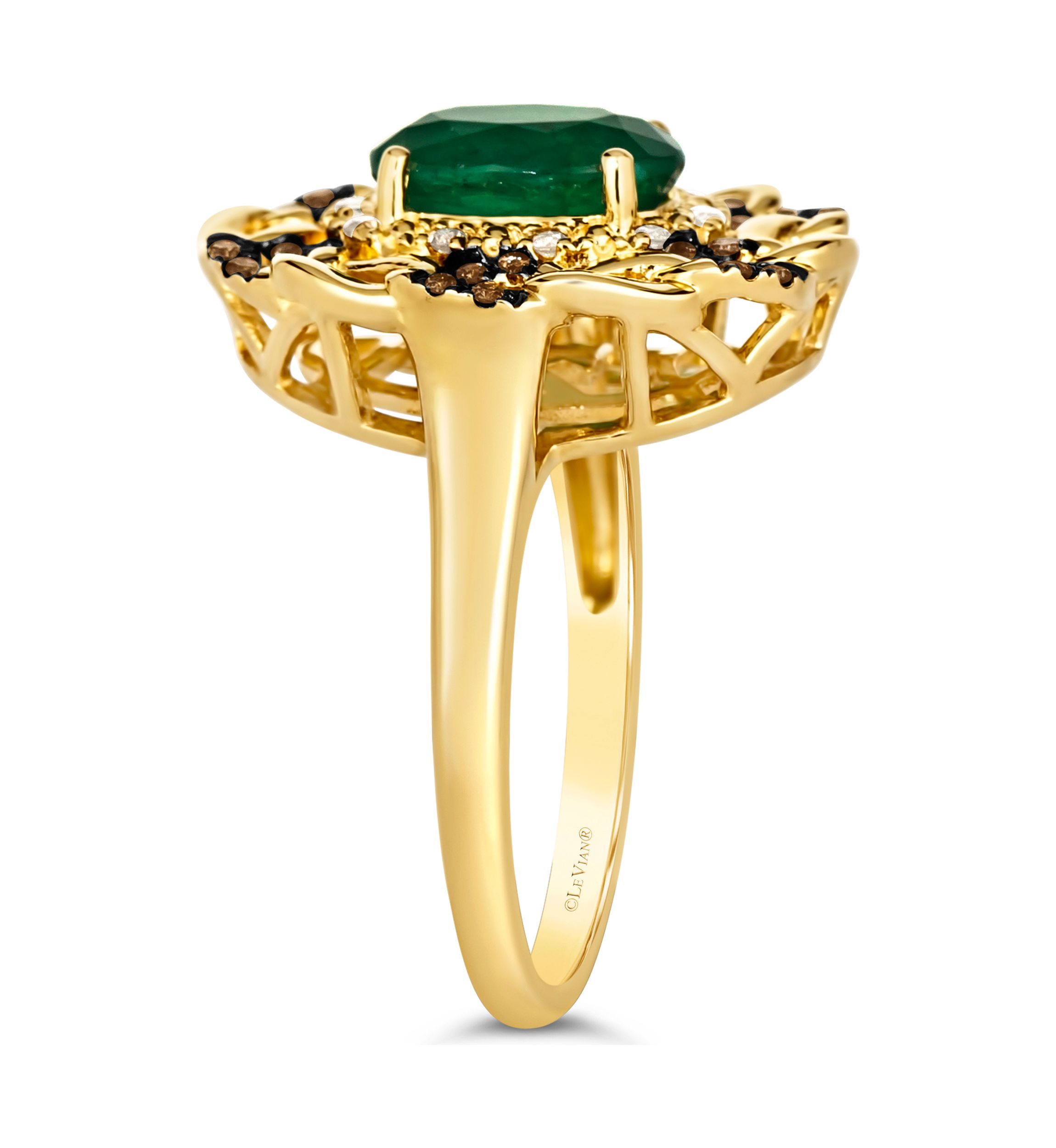 1.33 ct. t.w. Costa Smeralda Emeralds™, 1/10 ct. t.w. Nude Diamonds™, 1/8 ct. t.w. Chocolate Diamonds® Ring in 14K Honey Gold™