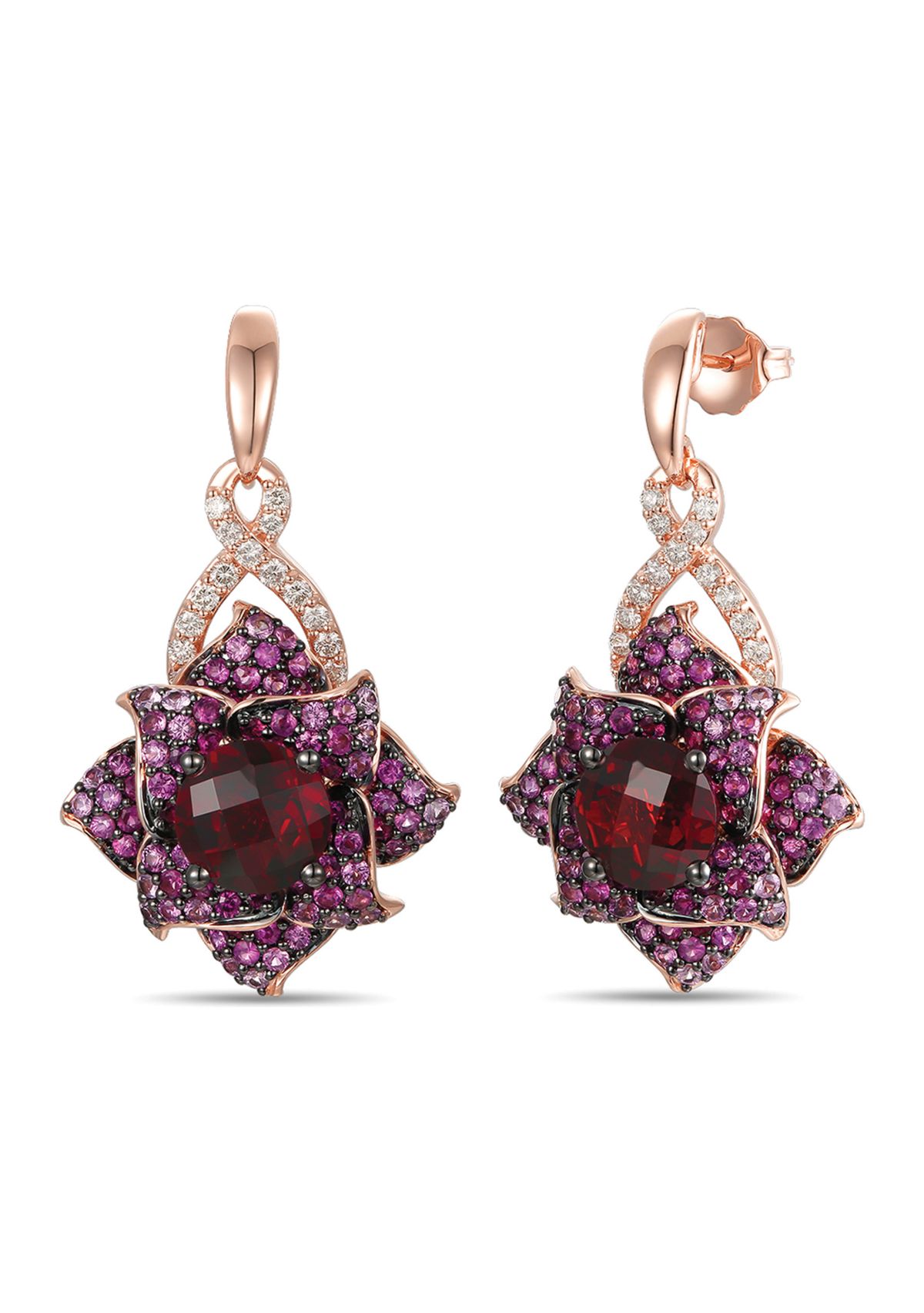 4.5 ct. t.w. Pomegranate Garnet™, 2.62 ct. t.w. Strawberry Ombré®, 3/8 ct. t.w. Nude Diamonds™ Earrings in 14K Strawberry Gold®