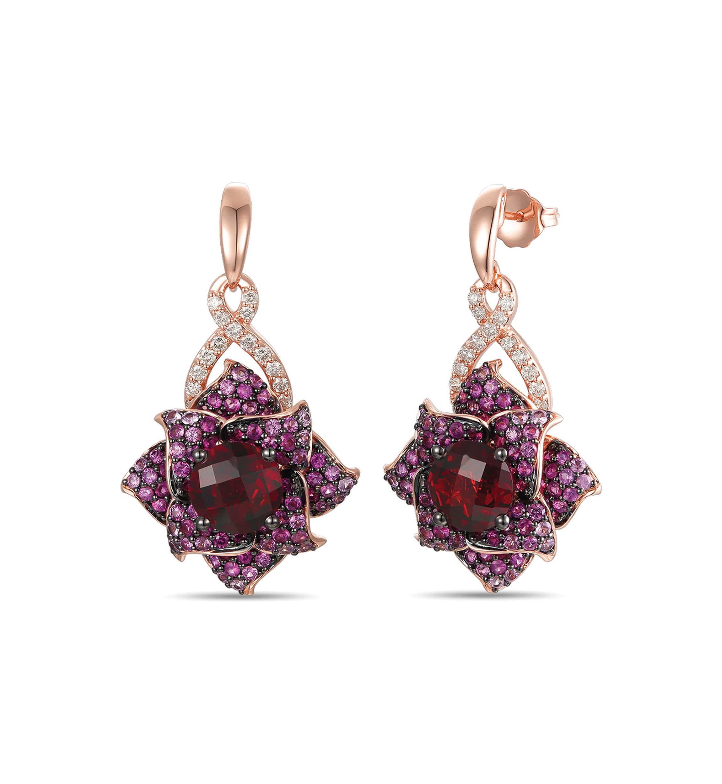 4.5 ct. t.w. Pomegranate Garnet™, 2.62 ct. t.w. Strawberry Ombré®, 3/8 ct. t.w. Nude Diamonds™ Earrings in 14K Strawberry Gold®